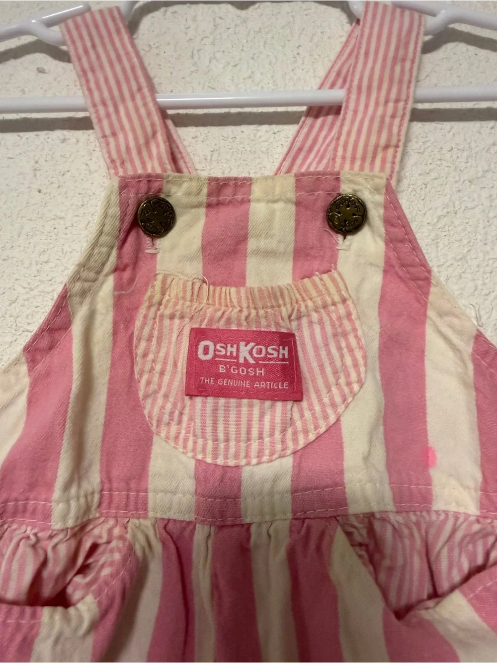 OshKosh B'gosh Pink and Cream Striped Kids Overalls vintage 24 months